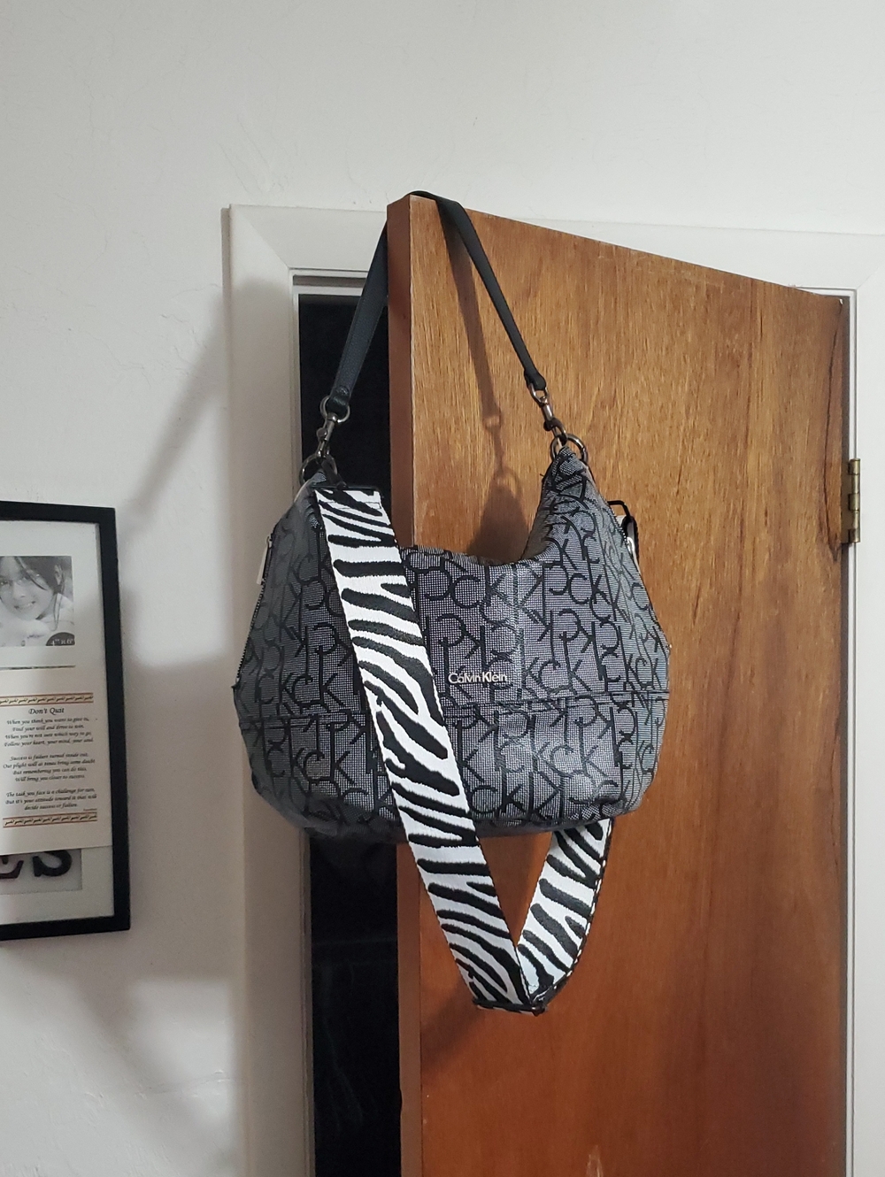 Calvin Klein Gray and Black Logo Monogram Shoulder Bag